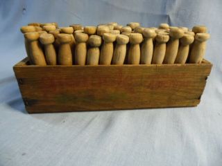 Vintage 71 Wood Clothes Pins In Wood Cheese Box Country Decor 4 Laundry Room