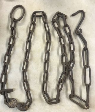 Antique Vintage Steel Chain W/ Round Hook Loop Repurpose.  Steampunk Old Rusty