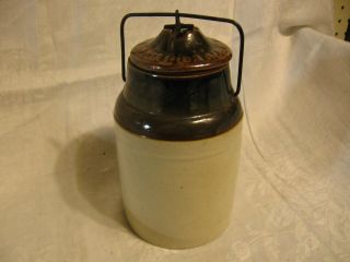 1892 ? Antique Stoneware Crock Pickle Jar With Bail Wire Top By The Weir No2