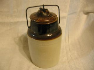 1892 ? antique stoneware crock pickle jar with bail wire top by The Weir no2 2