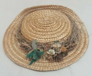 Antique Straw And Flower Bonnet Hat For French German Doll 3 " 3.  5 Circumference