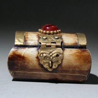Collectable Chinese Copper Mosaic Red Agate Precious Royal Jewelry Box