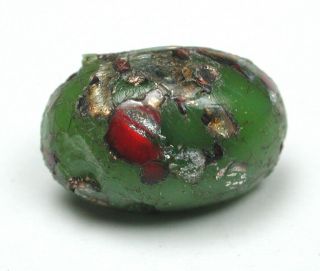 Antique Leo Popper Glass Button Green Oval Design - 7/16 "