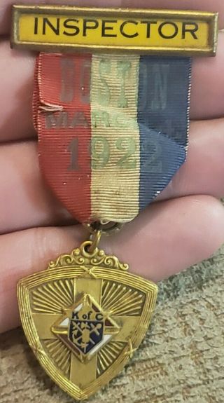 Rare Vintage 1922 Boston Massachusetts Knights Of Columbus Medal Badge Ribbon