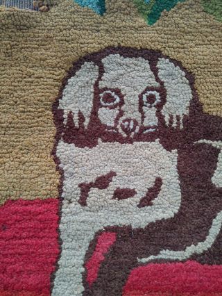 Early Hooked Rug With Dog Decoration 2