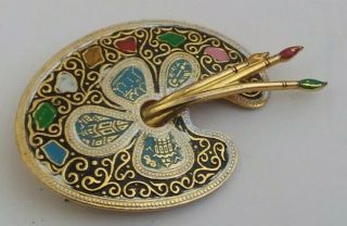 Vintage Signed Spain Rare High End Brooch Pin 2” Artists Palette Enameled