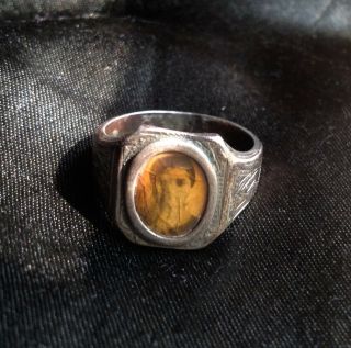 Spooky Rare Antique Celluloid Photo Mourning Ring Girl Child Memento Mori Silver
