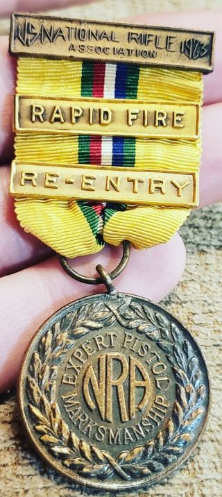 Rare Vintage 1923 Nra Rapid Fire Re - Entry Expert Pistol Marksman Medal Badge