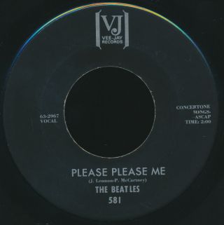 Beatles Rare 1964 Us " Please Please Me " Vj 45 All Black Label Brackets Logo