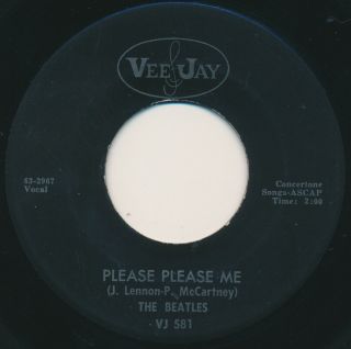 Beatles Rare 1964 U.  S.  " Please Please Me " Vj 45 All Black Label Silver Print