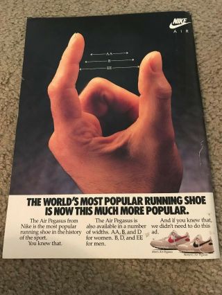 Vintage 1988 Nike Air Pegasus Running Shoes Poster Print Ad Men Women 1980s Rare