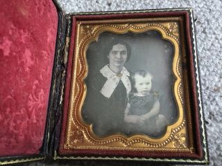Antique Daguerrotype Photo In Case Of Mother And Child