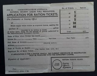 Rare Undated Australia Application For Ration Tickets