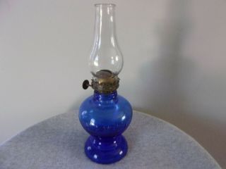 Antique Cobalt Blue Glass Handy Mini Oil Lamp