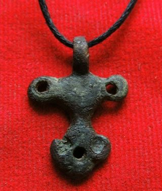 Ancient Bronze Artifact Viking Cross 10 - 12 Century