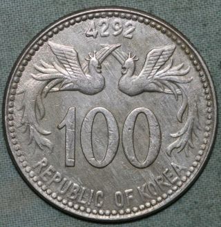 Rare 1959 (4292) South Korea 100 Hwan Km 3.  Circulated Coin.
