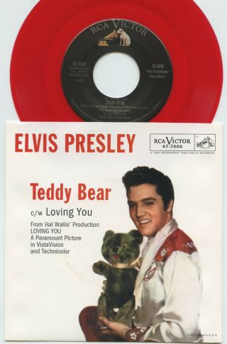 Rare Rock&roll 45 & Pic Sleeve - Red Vinyl - Elvis Presley - Teddy Bear - Rca - M -
