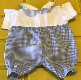Vintage Cabbage Patch Kids Preemie Doll Clothes Blue & White Check Romper