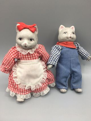 Vintage Cat Dolls Porcelain/ Bisque Head,  Hands,  Feet Soft Body 5 " Farmers
