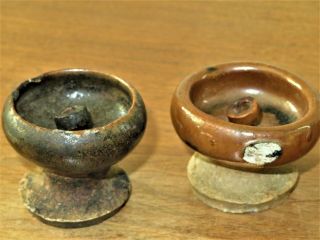 ANTIQUE JAPANESE CERAMIC POTTERY FOOTED CUP OIL LAMPS FROM EDO ERA 1700s - 1800s 3