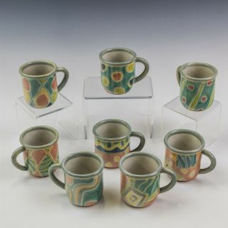 8 Rare Ts T.  S.  Post California American Studio Art Pottery Coffee Cup Mugs Mab