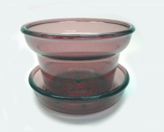 Rare Vtg Corning Ware Visions Cranberry/rose Flower Pot/planter & Saucer