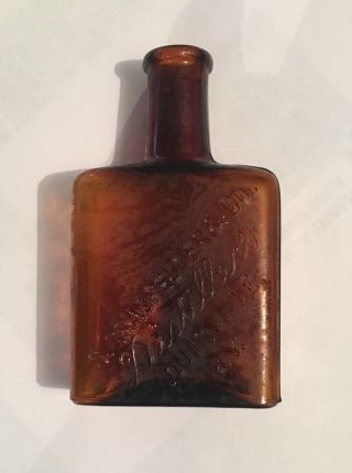 Vintage S Crabfelder & Co Antique Embossed 6” Amber Whiskey Bottle Louisville Ky