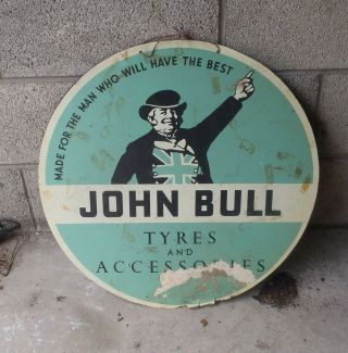 Vintage John Bull Tyre Sign,  23 1/2 Inch Wide,  Hard Board Some Damage,  Rare