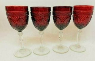 4 Stemmed Water Goblets/wine Glasses Antique Ruby Red Cristal D 