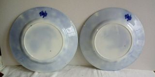 2 Antique Wedgwood Clytie Blue Scallop.  Embossed Flow Blue Turkey Dinner Plates 2