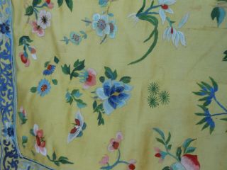 3 Antique Chinese Embroidered Silk Panels With Yellow Silk 3