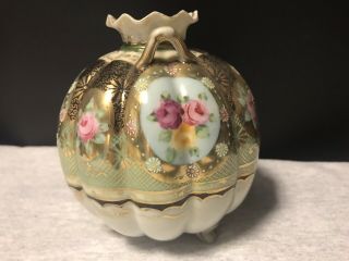Antique Hand Painted Nippon Two Handled Floral & Gilt Vase - 2