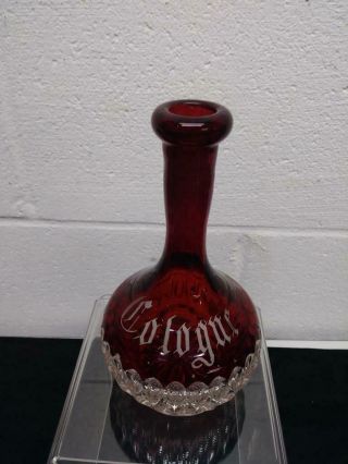 Antique Eapg Ruby Stain Cut Glass Cologne Bottle - Ruby Flash Glass - Rare Piece