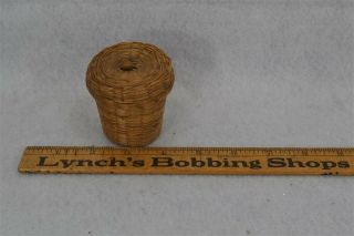 Antique Sweet Grass Basket Small Lid Sewing Notions Abnaki Northeast Native 19th