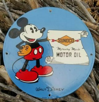 Rare Old Vintage 1933 Mickey Mouse Sunoco Porcelain Sign Gas Oil Mercury Disney
