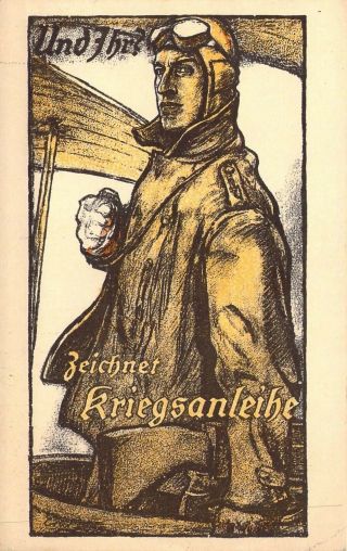 Ww1 Era,  Rare Old,  German Propaganda,  Aviator And His Plane,  Old Postcard