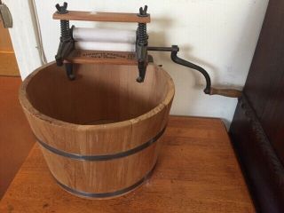 American Wringer Co York In Half Barrel,  Crank /wood/ Iron.