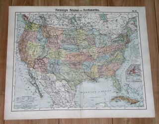 1905 Antique Map Of United States / Canada