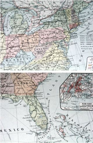 1905 ANTIQUE MAP OF UNITED STATES / CANADA 2