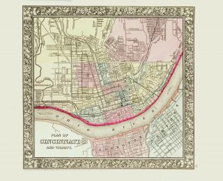 1860 Mitchell Hand Colored Map Cincinnatti - Pre Civil War - Outstanding