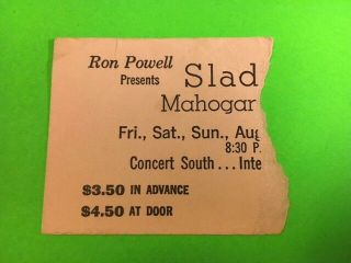 Slade Mahogany Rush 1974 Concert South Arnold,  Mo Ticket Stub Vintage Ultra Rare