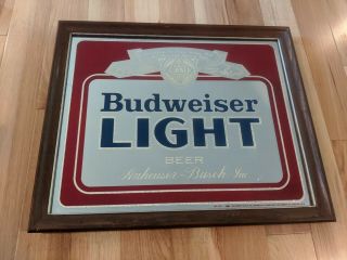 Vintage Budweiser Light Glass Mirror Beer Sign Rare Anheuser Busch