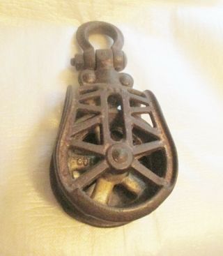 Antique Cast Iron Myers Hay Trolley Drop Pulley Barn Farm Tool Stamped