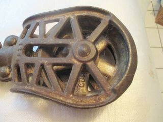 Antique Cast Iron Myers Hay Trolley Drop Pulley Barn Farm Tool Stamped 2