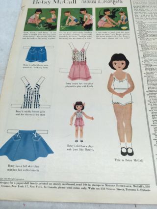 1955 Vintage Betsy Mccall Makes A Starfish Paper Dolls Uncut