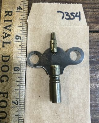 Brass Old Victorian Double End Clock Winding Mantle Key Antique 3/16” 1/16” - 7354