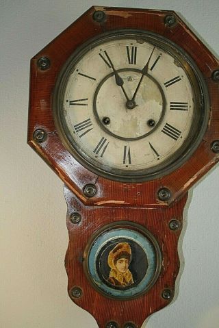 Antique 8 Day Regulator Style Wall Clock A In A Circle Glass No Key