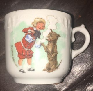 Antique Victorian Child’s Transfer Buster Brown And Tige Cup With Handle