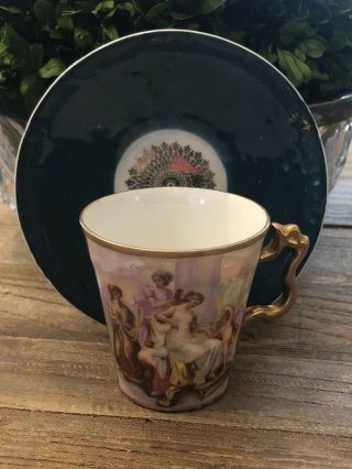 Antique Victoria Carlsbad Austria Gold Demitasse Cup And Saucer Emerald