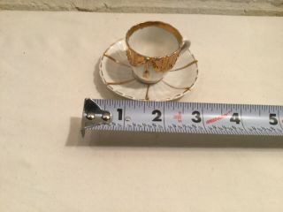 Antique Miniature Tea Cup & Saucer White & Gold China Mini Set Numbered